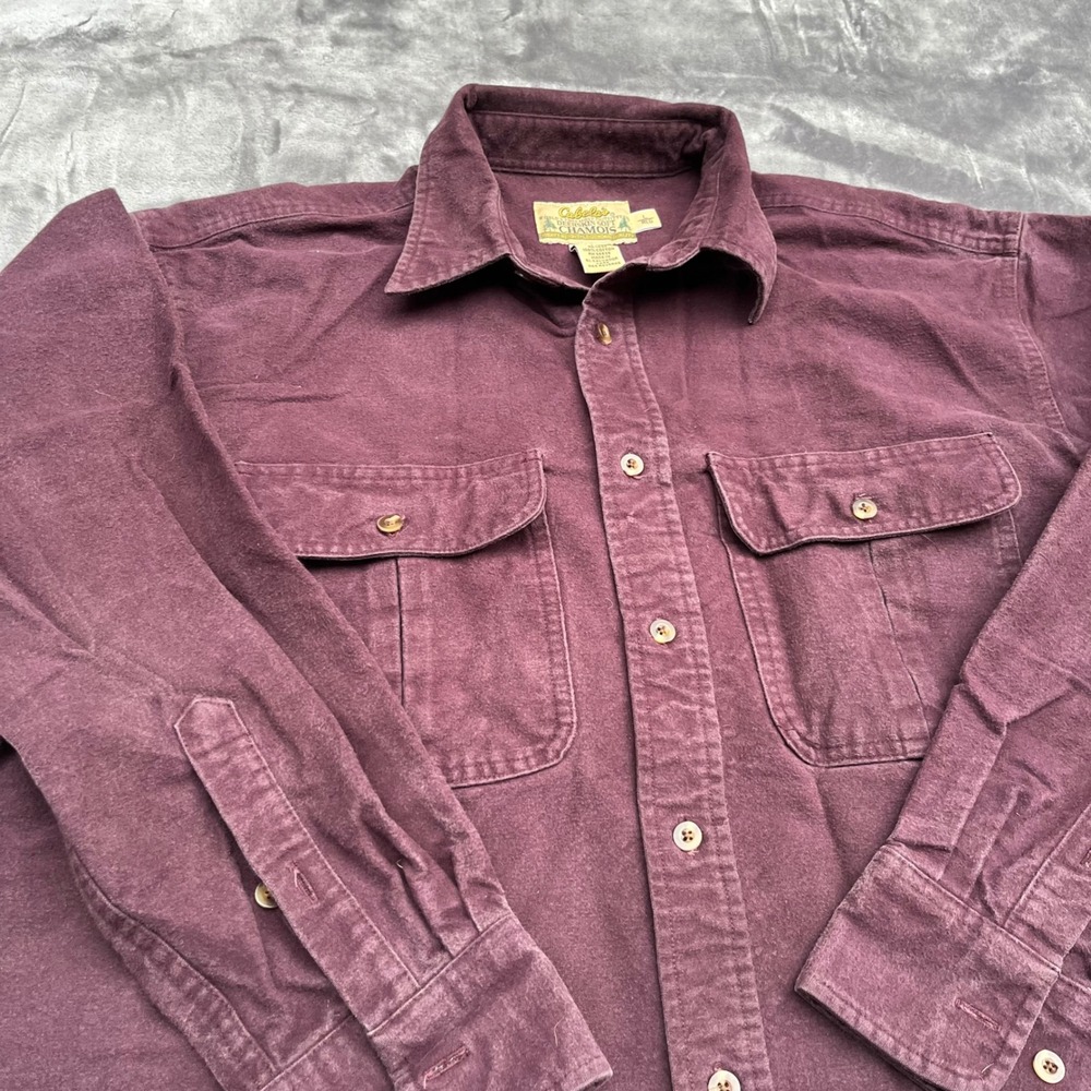 Vintage Cabelas Deerskin Soft Chamois Shirt Mens Large Burgundy Flannel 90-1495